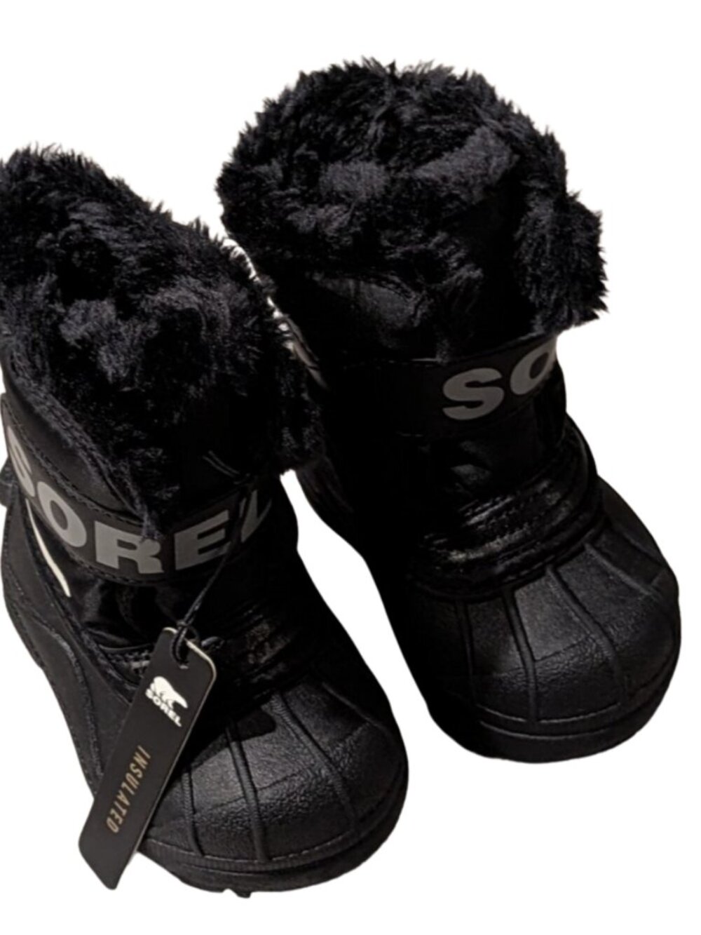 NEW Sorel Snow Commander Toddler 4 Black Insulated Faux Fur Snow Boots